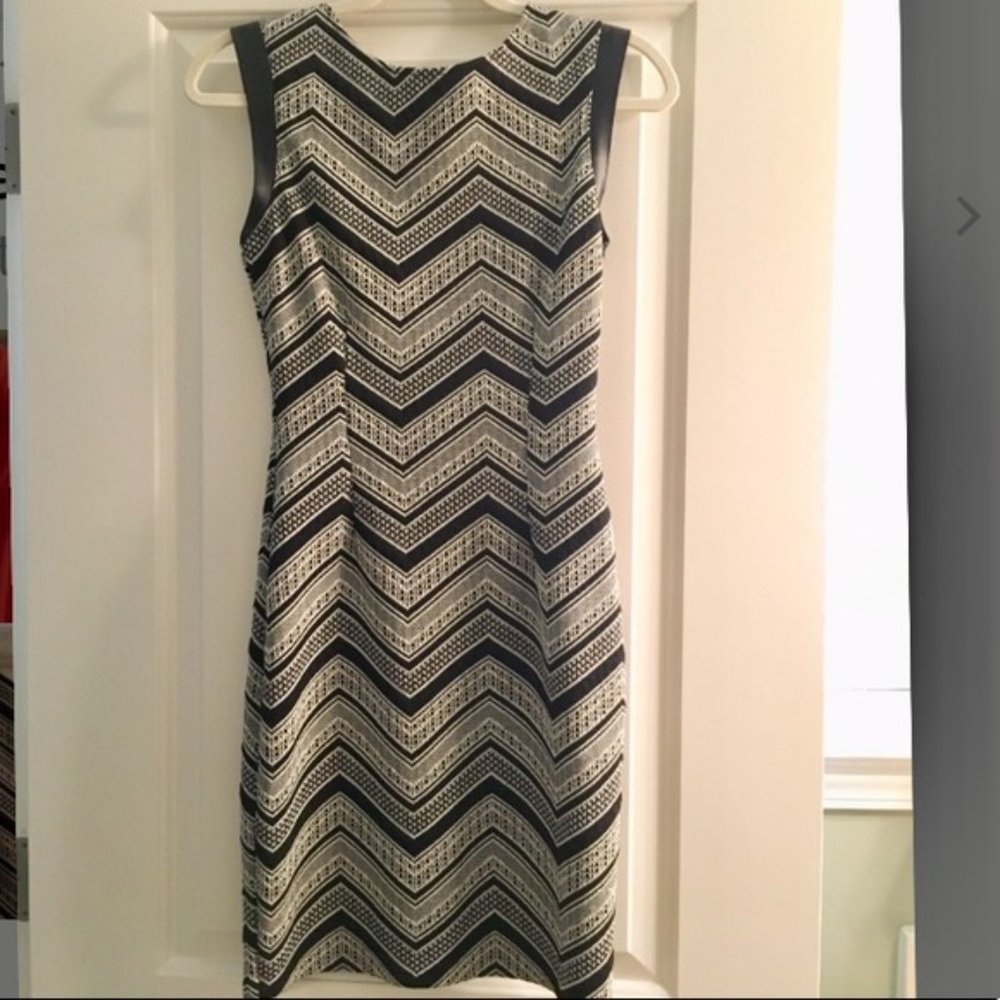 Bar III Black & White Dress w/ Black Leather